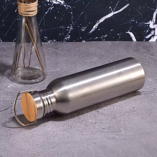 1000ml 대나무 모자 물병 단일 벽 스테인레스 스틸 플라스틱 무료